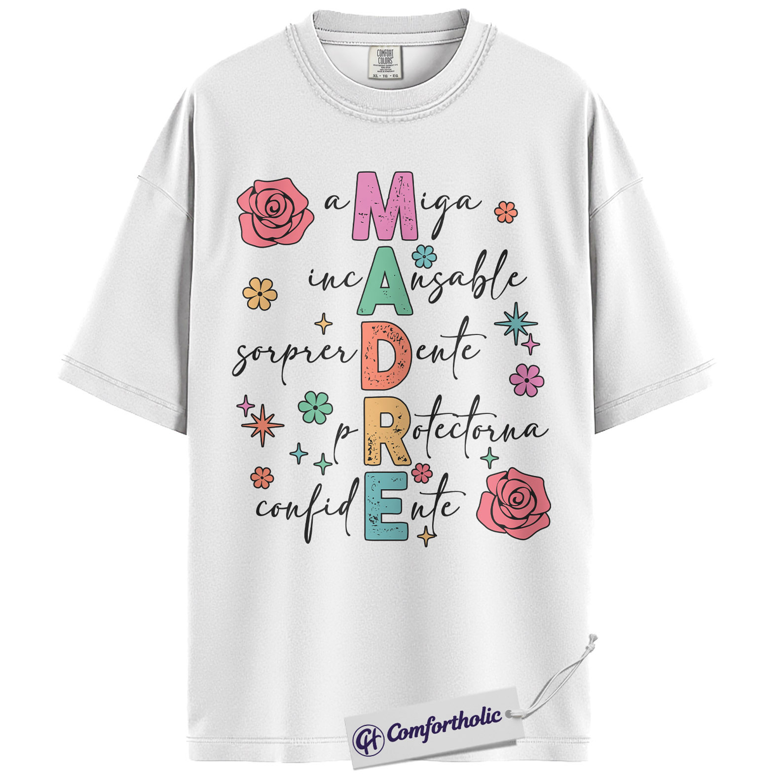 Madre Spanish Mom Shirt, Cute Floral Typography Graphic Tee, Latina Mama T-Shirt, Funny Mother’s Day Gift for Mom Abuela, Comfort Colors Shirt - Image 2