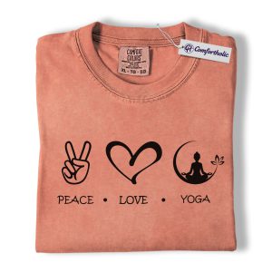 Peace Love Yoga Shirt, Minimalist Symbol Graphic Tee, Yoga Lover Meditation T-Shirt, Gift for Yogis & Wellness Fans, Comfort Colors Shirt