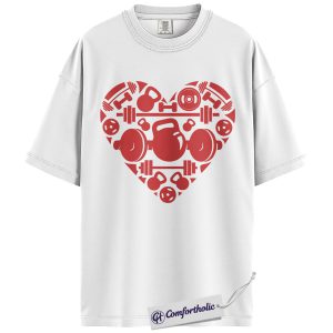 Alternative view of Gym Valentine Shirt, Barbell Kettlebell Heart Graphic Tee, Fitness Lover Workout T-Shirt, Valentine Gift for Gym Girls & Weightlifters, Comfort Colors Shirt