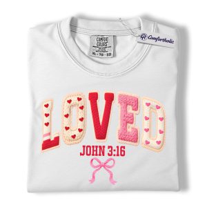 Alternative view of John 3:16 Loved Shirt, Coquette Heart Bow Graphic Tee, Christian Valentine T-Shirt, Faith Gift for Women & Church Girls, Comfort Colors Shirt