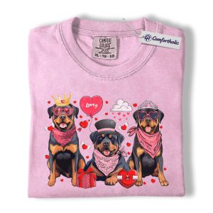 Rottweiler Valentine Shirt, Cute Heart Dogs Graphic Tee, Rottweiler Mom T-Shirt, Valentine’s Day Gift for Dog Lovers, Comfort Colors Shirt