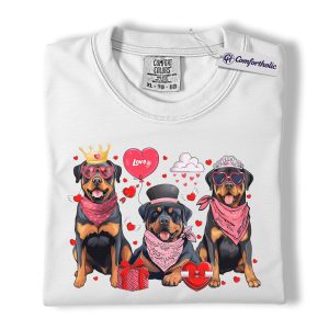 Alternative view of Rottweiler Valentine Shirt, Cute Heart Dogs Graphic Tee, Rottweiler Mom T-Shirt, Valentine’s Day Gift for Dog Lovers, Comfort Colors Shirt
