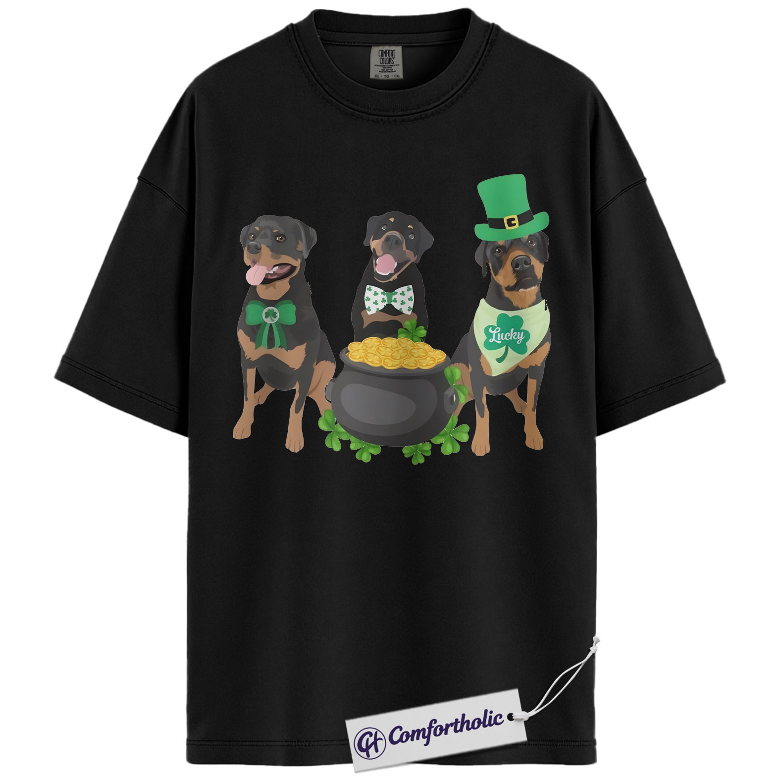 St Patrick’s Day Rottweiler Shirt, Cute Irish Dog Graphic Tee, Rottweiler Mom T-Shirt, St Paddy’s Day Gift for Dog Lovers, Comfort Colors Shirt - Image 3