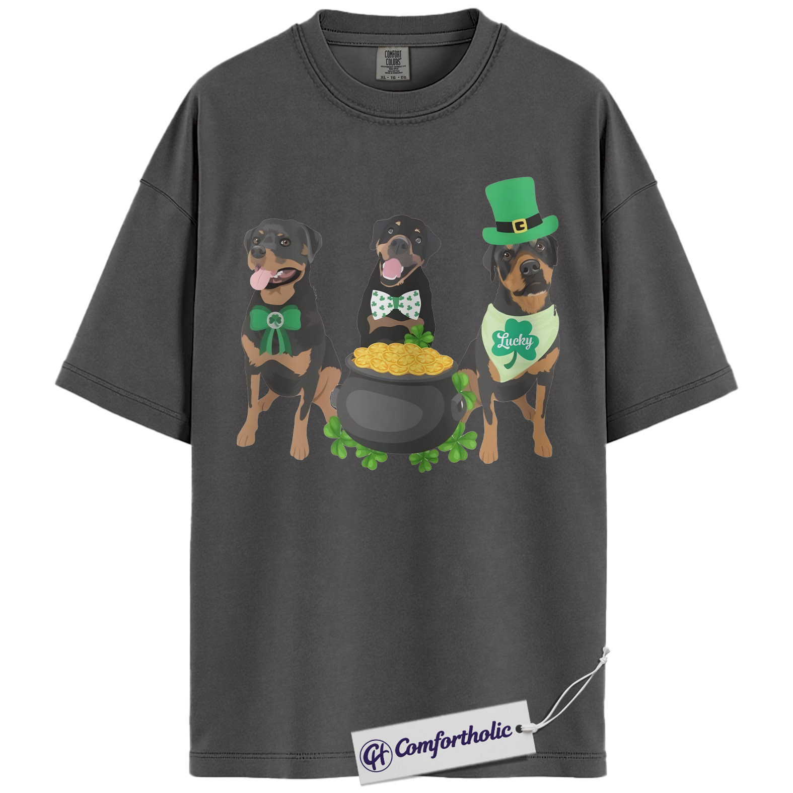 St Patrick’s Day Rottweiler Shirt, Cute Irish Dog Graphic Tee, Rottweiler Mom T-Shirt, St Paddy’s Day Gift for Dog Lovers, Comfort Colors Shirt - Image 4