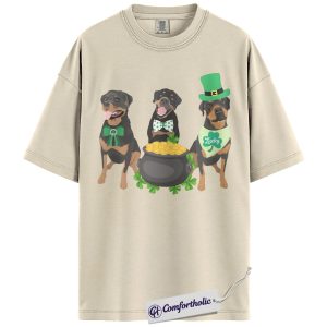 St Patrick’s Day Rottweiler Shirt, Cute Irish Dog Graphic Tee, Rottweiler Mom T-Shirt, St Paddy’s Day Gift for Dog Lovers, Comfort Colors Shirt