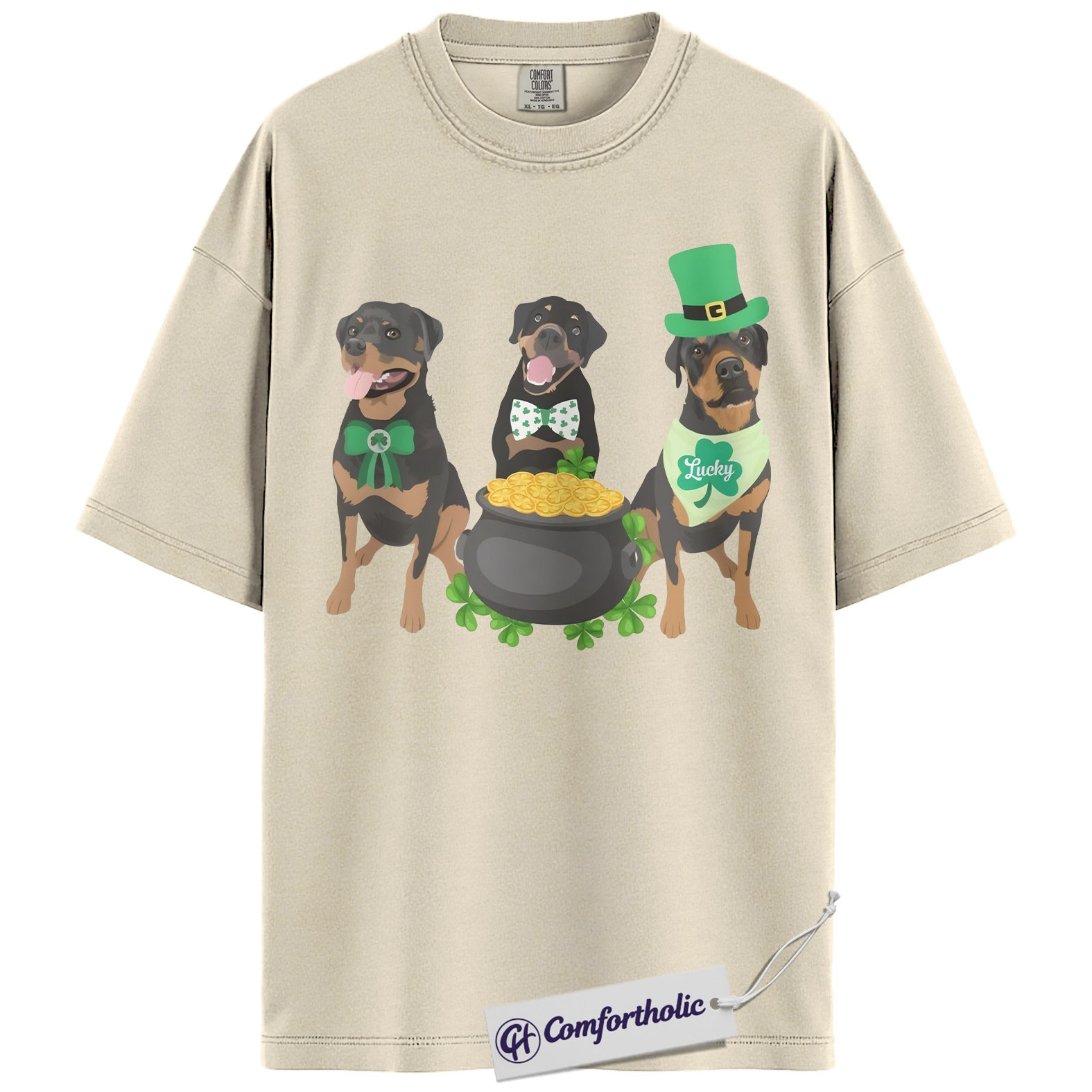 St Patrick’s Day Rottweiler Shirt, Cute Irish Dog Graphic Tee, Rottweiler Mom T-Shirt, St Paddy’s Day Gift for Dog Lovers, Comfort Colors Shirt
