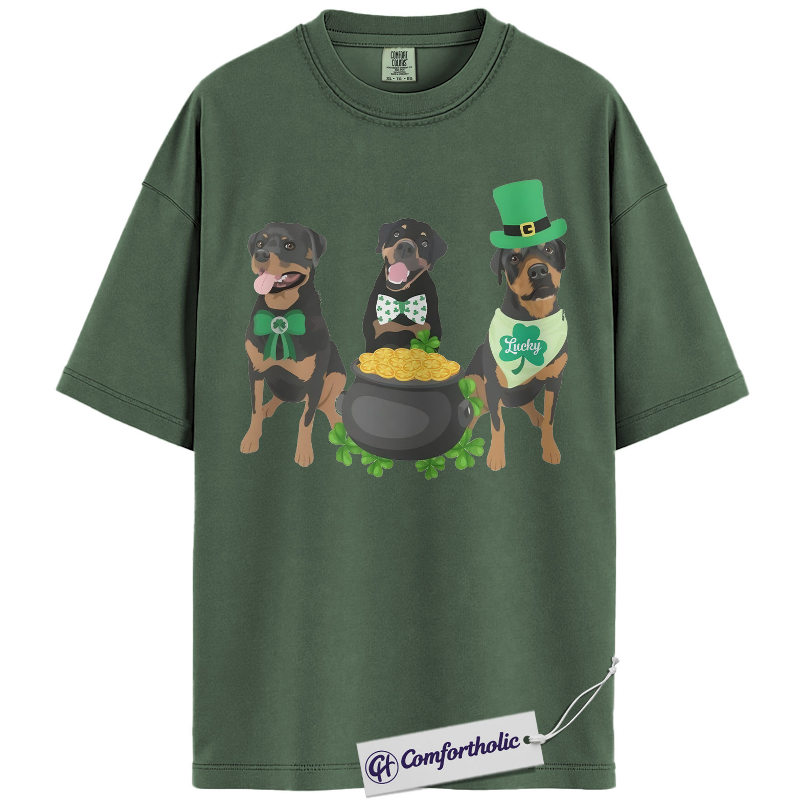 St Patrick’s Day Rottweiler Shirt, Cute Irish Dog Graphic Tee, Rottweiler Mom T-Shirt, St Paddy’s Day Gift for Dog Lovers, Comfort Colors Shirt - Image 5