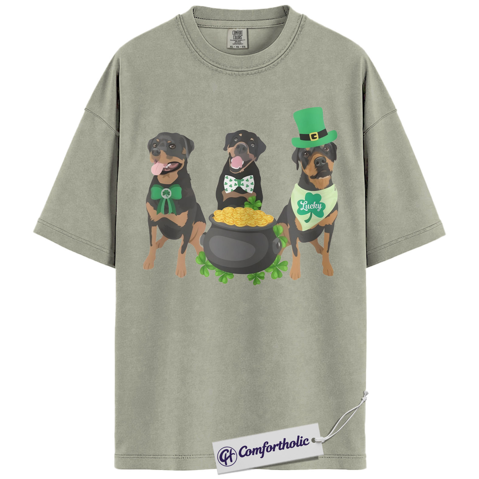 St Patrick’s Day Rottweiler Shirt, Cute Irish Dog Graphic Tee, Rottweiler Mom T-Shirt, St Paddy’s Day Gift for Dog Lovers, Comfort Colors Shirt - Image 6