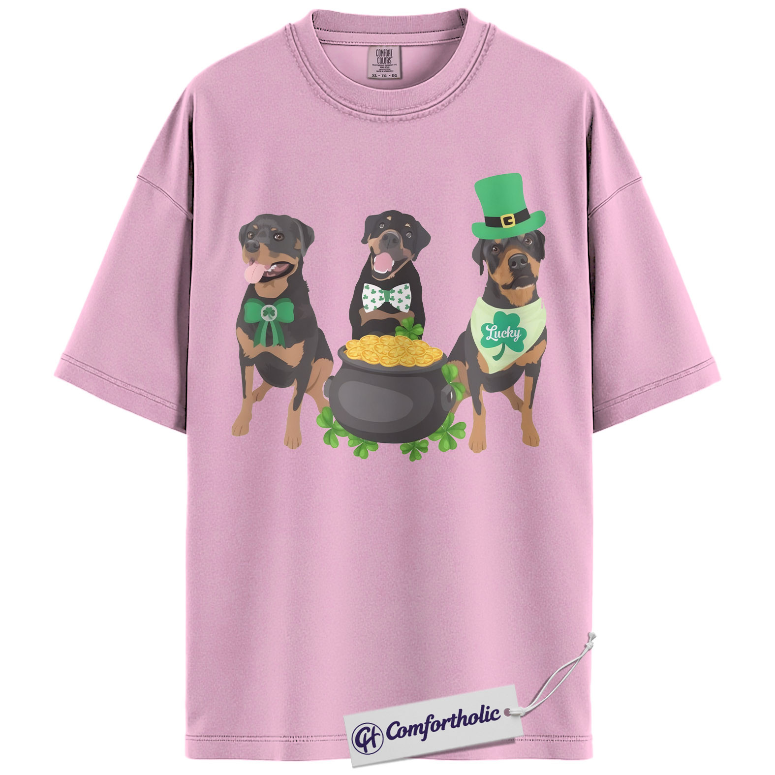 St Patrick’s Day Rottweiler Shirt, Cute Irish Dog Graphic Tee, Rottweiler Mom T-Shirt, St Paddy’s Day Gift for Dog Lovers, Comfort Colors Shirt - Image 8