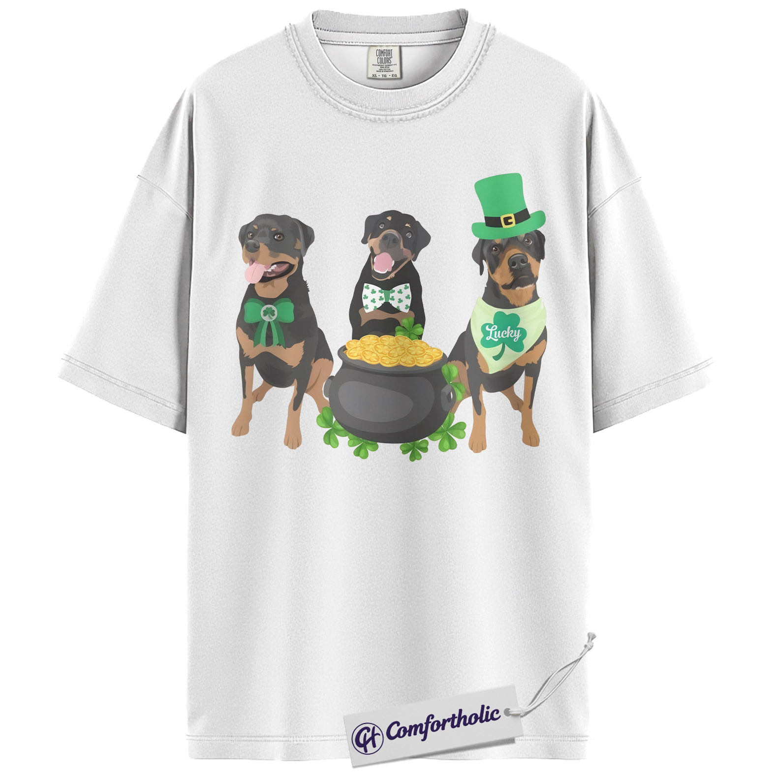St Patrick’s Day Rottweiler Shirt, Cute Irish Dog Graphic Tee, Rottweiler Mom T-Shirt, St Paddy’s Day Gift for Dog Lovers, Comfort Colors Shirt - Image 2
