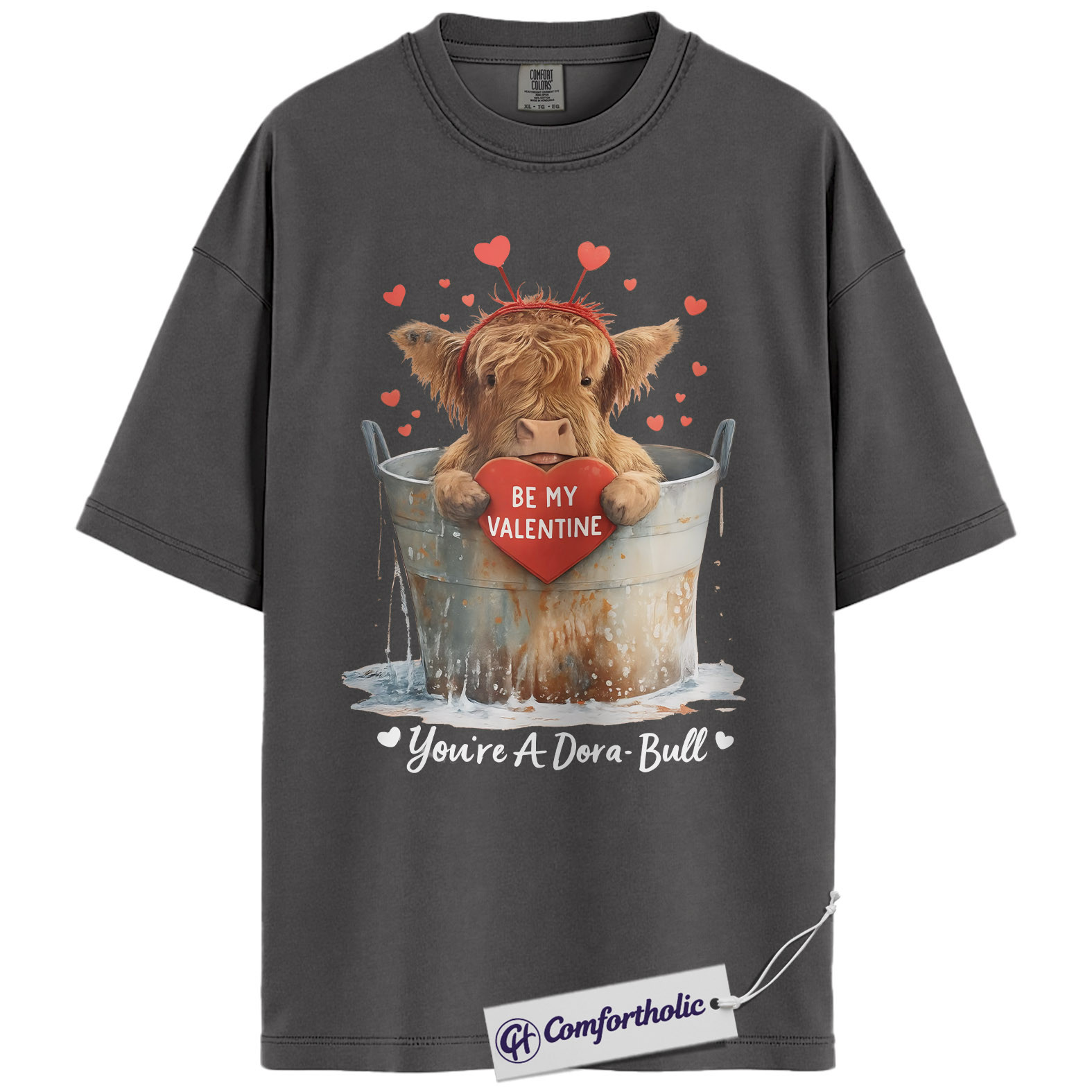 Highland Cow Valentine Shirt, Cute Farm Animal Pun Graphic Tee, Dora-Bull Cow Lover T-Shirt, Funny Valentine Gift for Her, Comfort Colors Shirt - Image 4