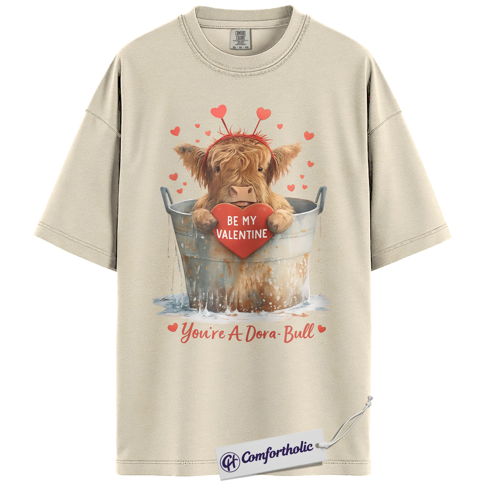 Highland Cow Valentine Shirt, Cute Farm Animal Pun Graphic Tee, Dora-Bull Cow Lover T-Shirt, Funny Valentine Gift for Her, Comfort Colors Shirt - Image 5