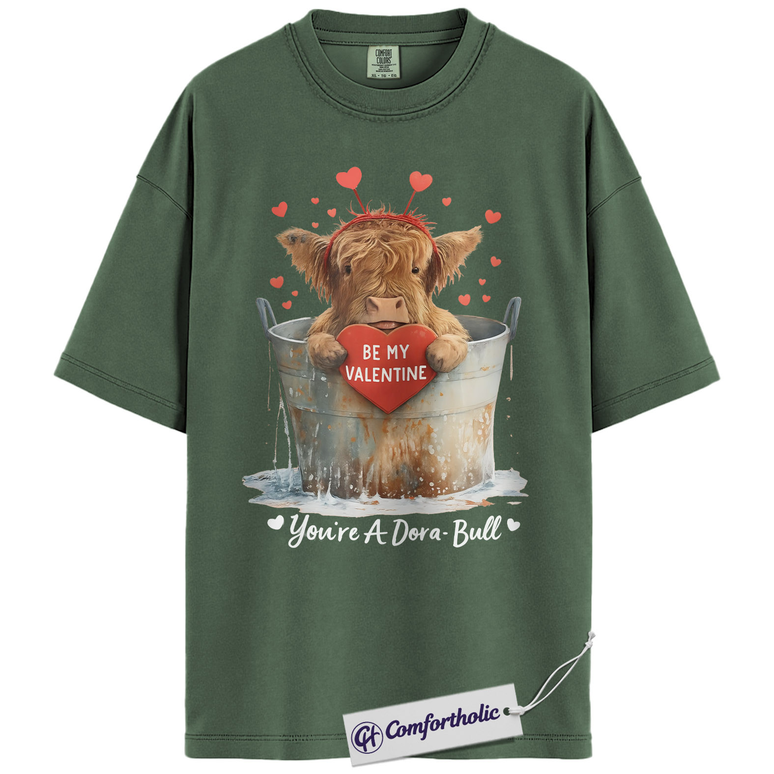 Highland Cow Valentine Shirt, Cute Farm Animal Pun Graphic Tee, Dora-Bull Cow Lover T-Shirt, Funny Valentine Gift for Her, Comfort Colors Shirt - Image 6