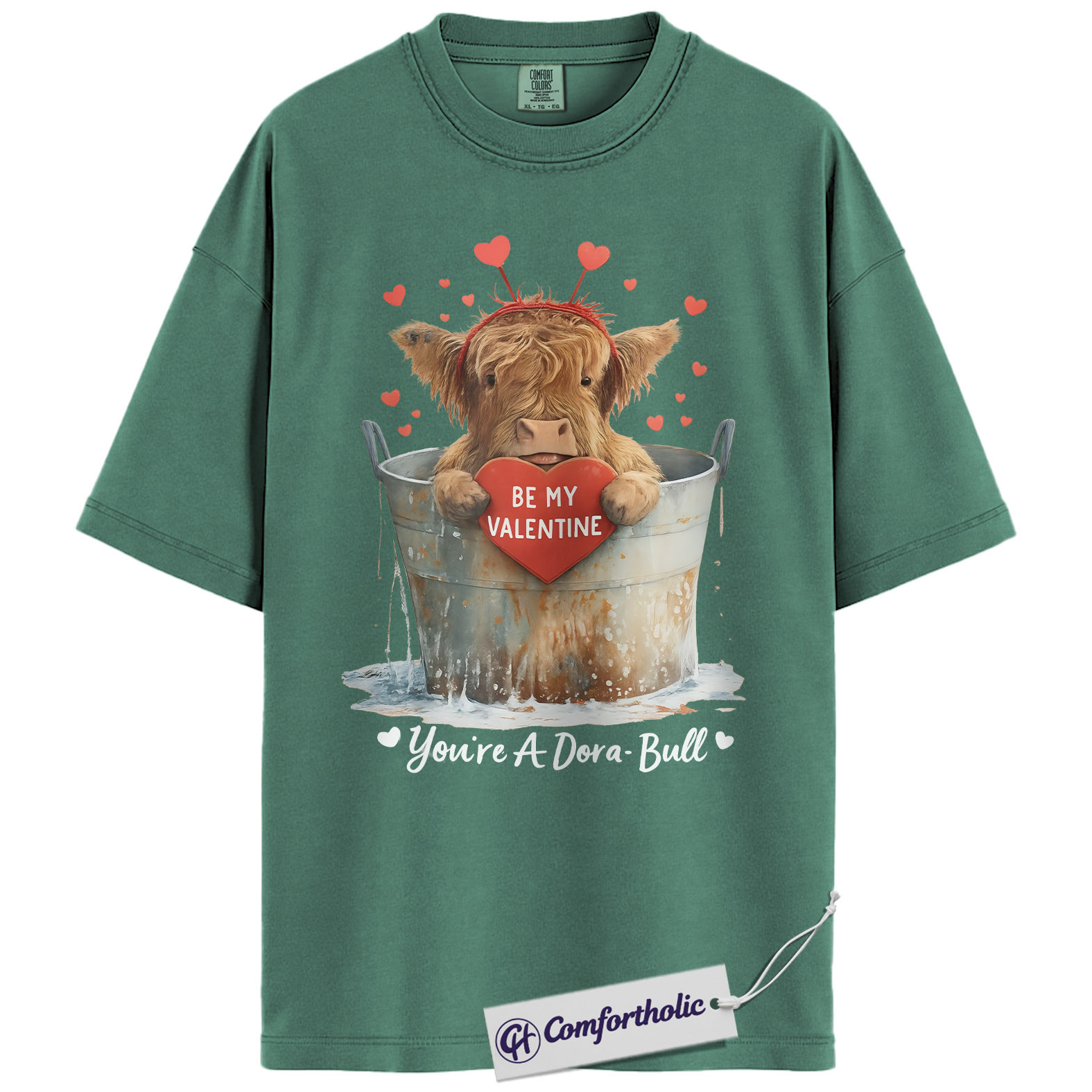 Highland Cow Valentine Shirt, Cute Farm Animal Pun Graphic Tee, Dora-Bull Cow Lover T-Shirt, Funny Valentine Gift for Her, Comfort Colors Shirt - Image 10