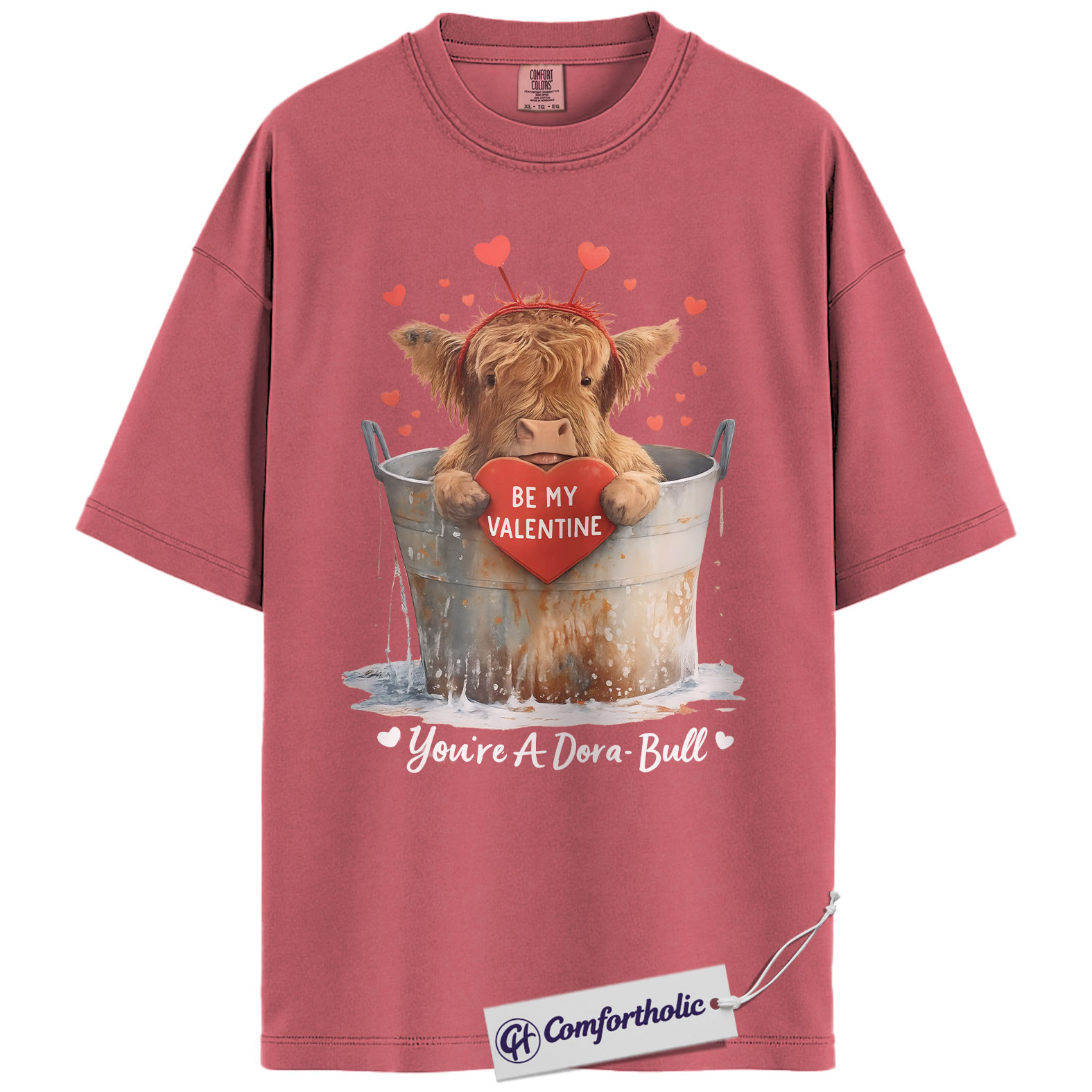 Highland Cow Valentine Shirt, Cute Farm Animal Pun Graphic Tee, Dora-Bull Cow Lover T-Shirt, Funny Valentine Gift for Her, Comfort Colors Shirt - Image 9