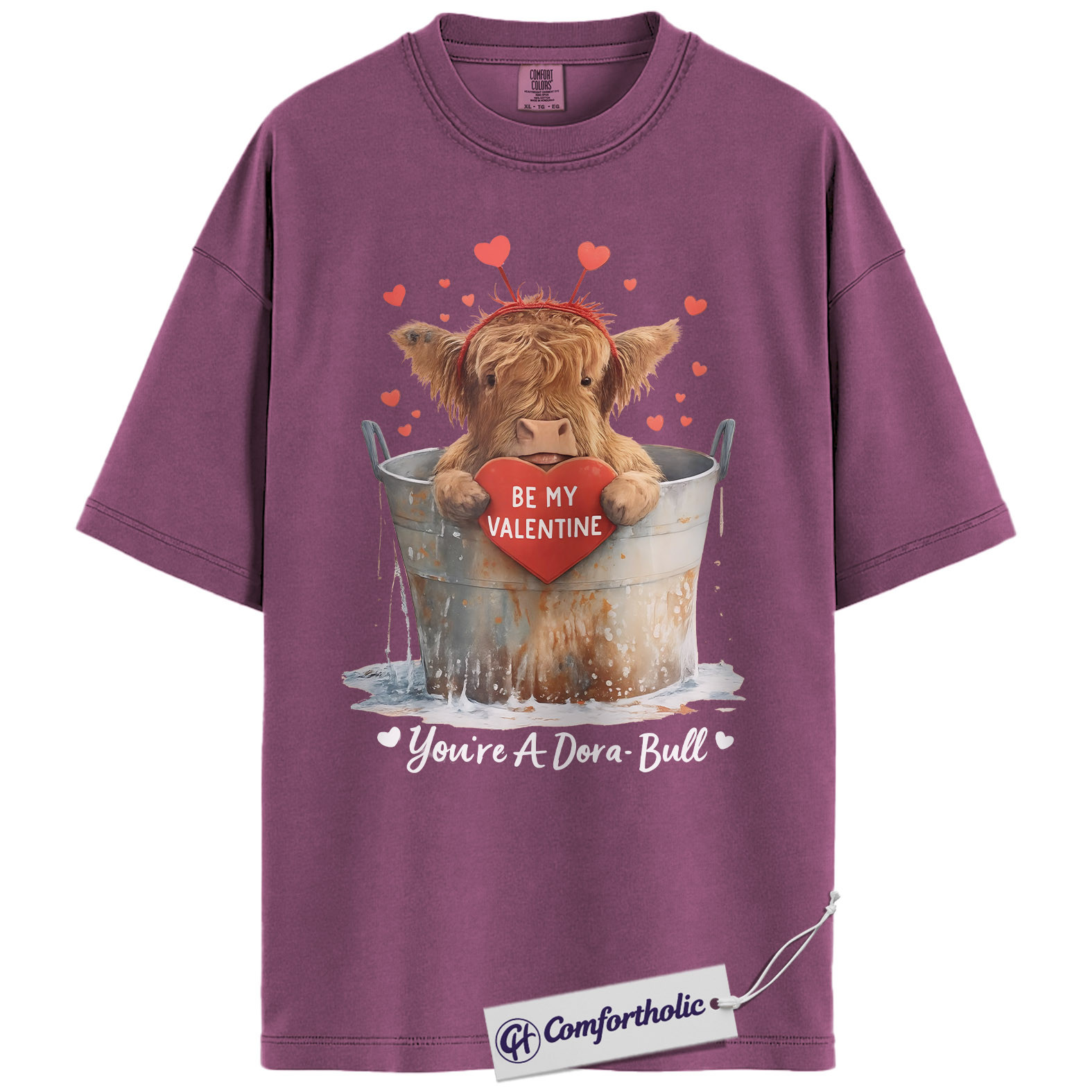 Highland Cow Valentine Shirt, Cute Farm Animal Pun Graphic Tee, Dora-Bull Cow Lover T-Shirt, Funny Valentine Gift for Her, Comfort Colors Shirt - Image 15
