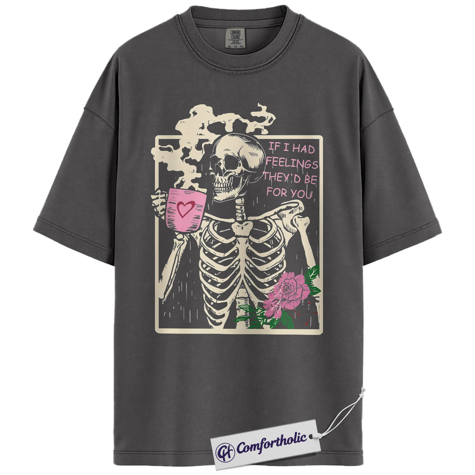 Funny Skeleton Valentine Shirt, Gothic Coffee Skeleton Graphic Tee, Sarcastic Anti Love T-Shirt, Cute Valentine Gift for Her, Comfort Colors Shirt - Image 3