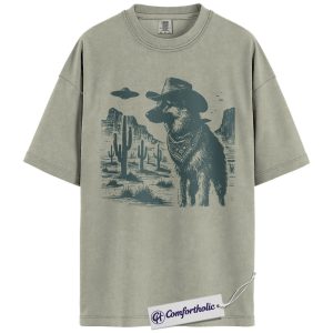 German Shepherd Cowboy Shirt, Vintage Western UFO Graphic Tee, Funny Alien Dog Lover T-Shirt, Gift for German Shepherd Owners, Comfort Colors Shirt