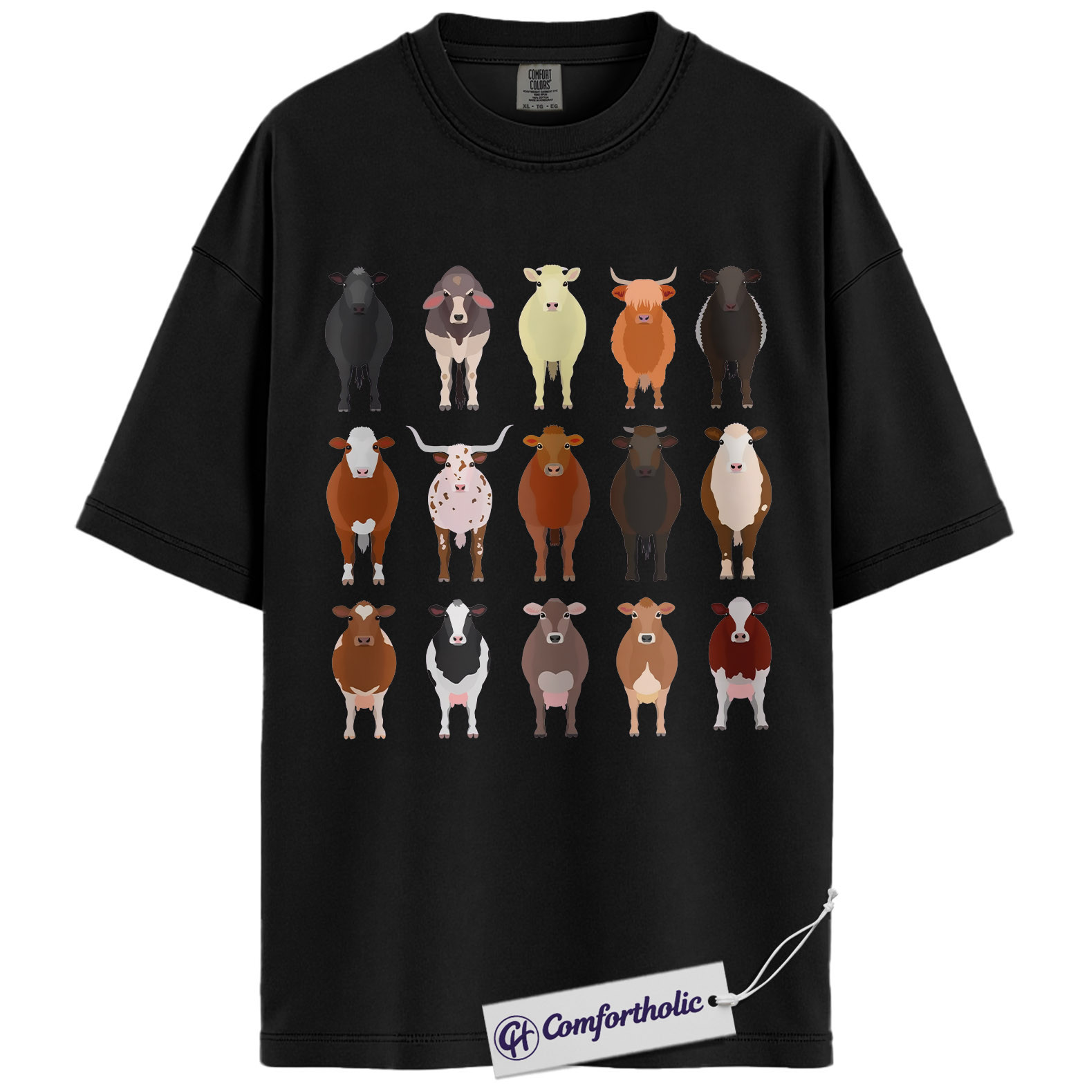 Cow Breeds Shirt, Cute Farm Animal Graphic Tee, Cattle Lover T-Shirt, Funny Gift for Farmers & Cow Lovers, Comfort Colors Shirt - Image 3