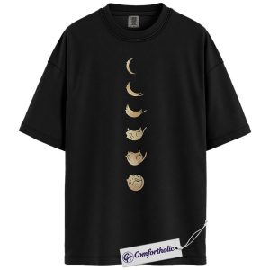 Cat Moon Phases Shirt, Minimalist Celestial Cat Graphic Tee, Witchy Cat Lover T-Shirt, Cute Gift for Pet Moms, Comfort Colors Shirt