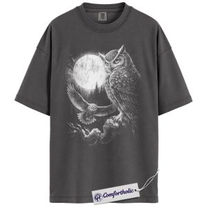 Alternative view of Moon Owl Shirt, Vintage Night Wildlife Graphic Tee, Owl Lover Nature T-Shirt, Gift for Bird Lovers, Comfort Colors Shirt