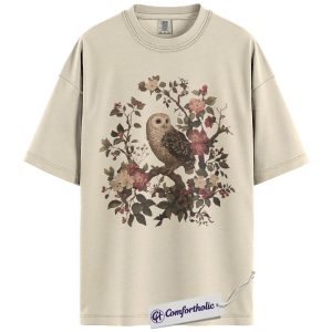 Floral Owl Shirt, Vintage Botanical Graphic Tee, Cottagecore Nature Lover T-Shirt, Gift for Owl Lovers, Comfort Colors Shirt