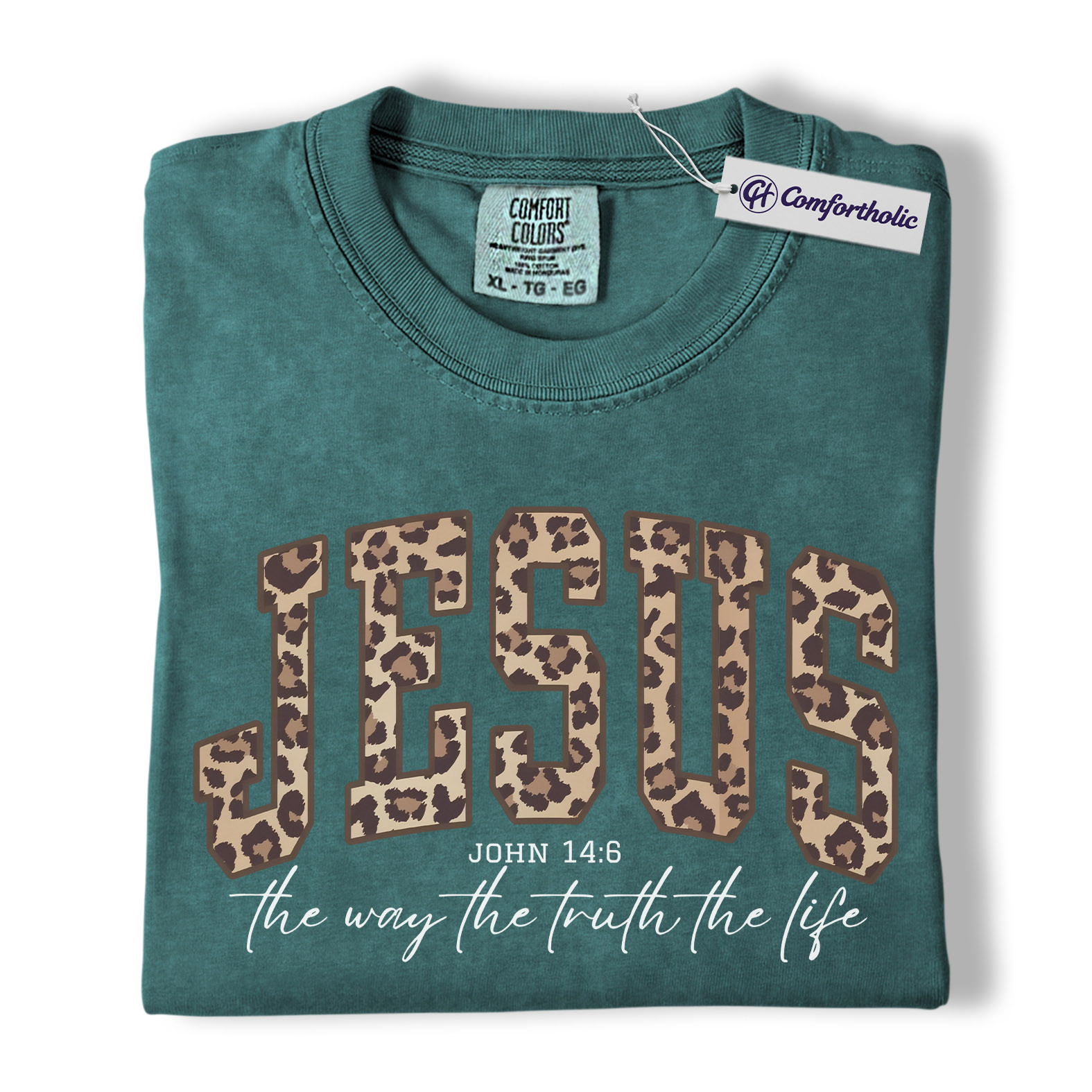 Jesus Leopard Print Shirt, Christian Faith Graphic Tee, John 14:6 Bible Verse T-Shirt, Gift for Christians & Church Lovers, Comfort Colors Shirt - Image 11