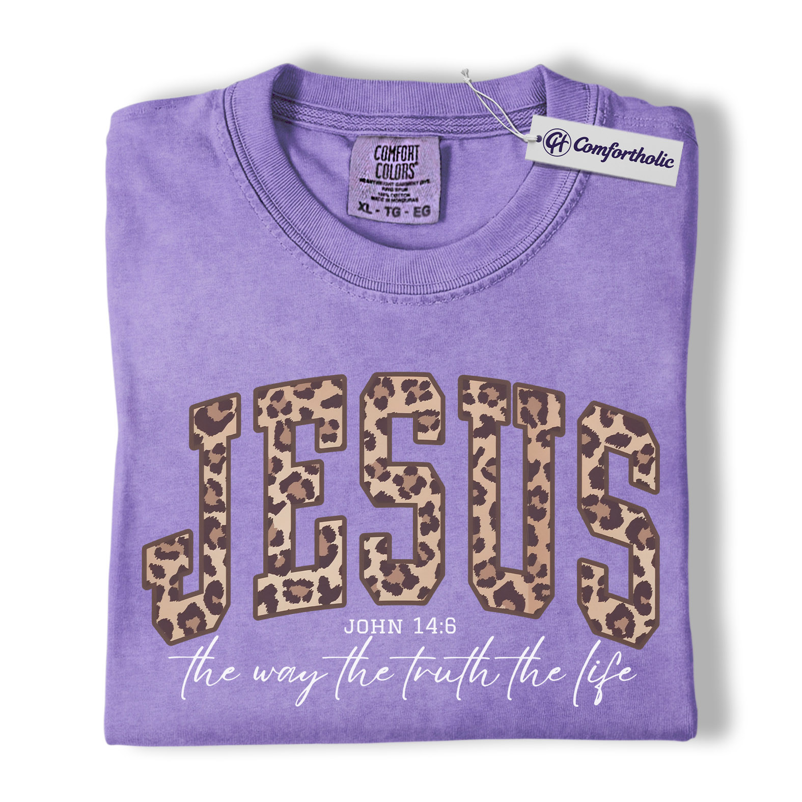 Jesus Leopard Print Shirt, Christian Faith Graphic Tee, John 14:6 Bible Verse T-Shirt, Gift for Christians & Church Lovers, Comfort Colors Shirt - Image 20