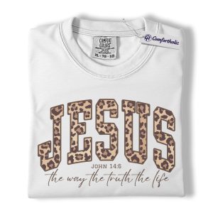 Alternative view of Jesus Leopard Print Shirt, Christian Faith Graphic Tee, John 14:6 Bible Verse T-Shirt, Gift for Christians & Church Lovers, Comfort Colors Shirt