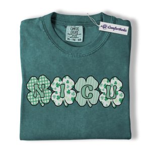 NICU Nurse Shirt, St Patrick’s Day Shamrock Clover Graphic Tee, Neonatal ICU Nurse T-Shirt, Nurse Gift for Women, Comfort Colors Shirt
