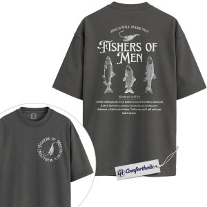 Fishers of Men Christian Shirt, Vintage Fishing Faith Graphic Tee, Matthew 4:19 Bible Verse T-Shirt, Father’s Day Gift for Men, Comfort Colors Shirt