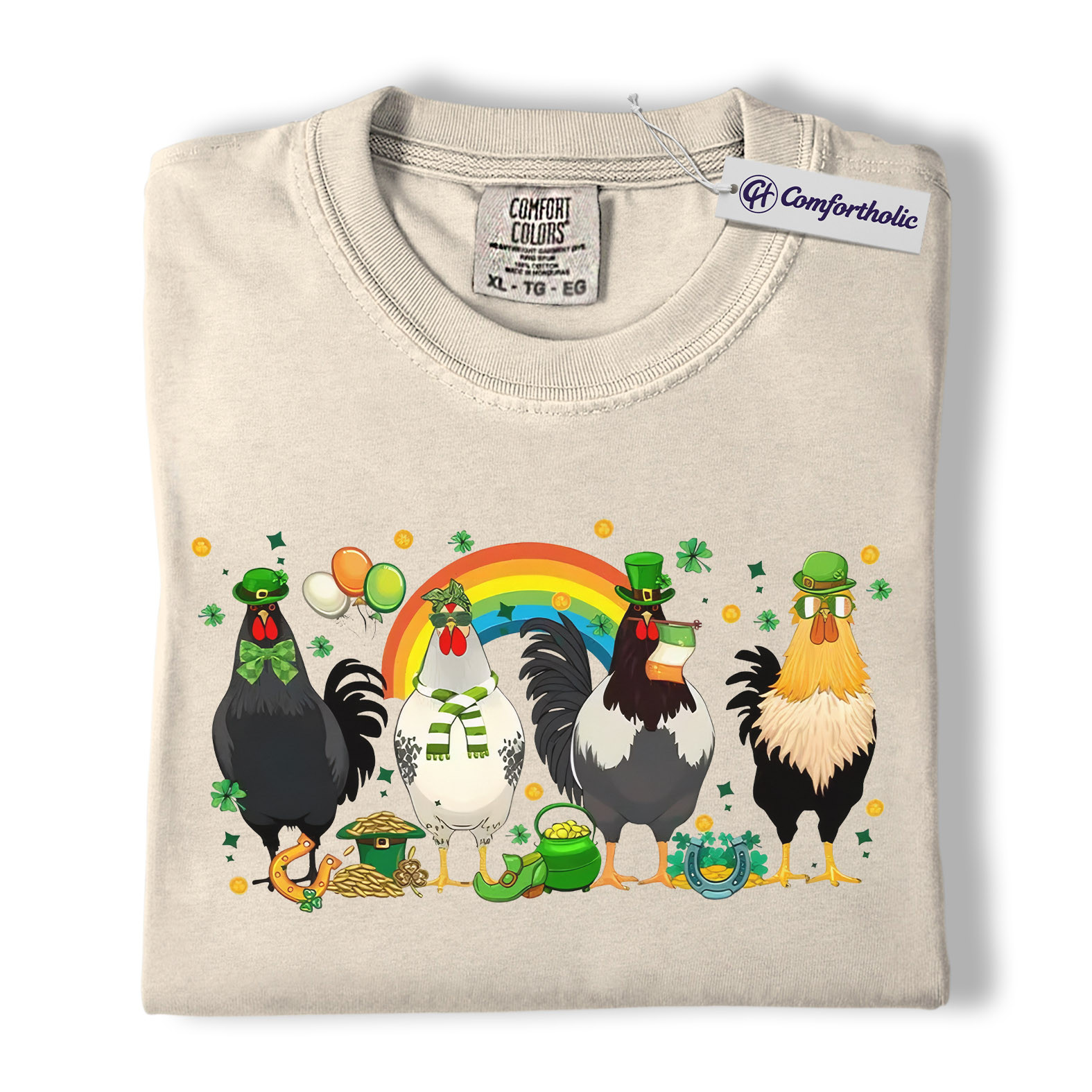 St Patrick’s Day Chicken Shirt, Funny Farm Animal Rooster Graphic Tee, Lucky Shamrock Rainbow T-Shirt, St Patricks Day Gift for Chicken Lovers, Comfort Colors Shirt