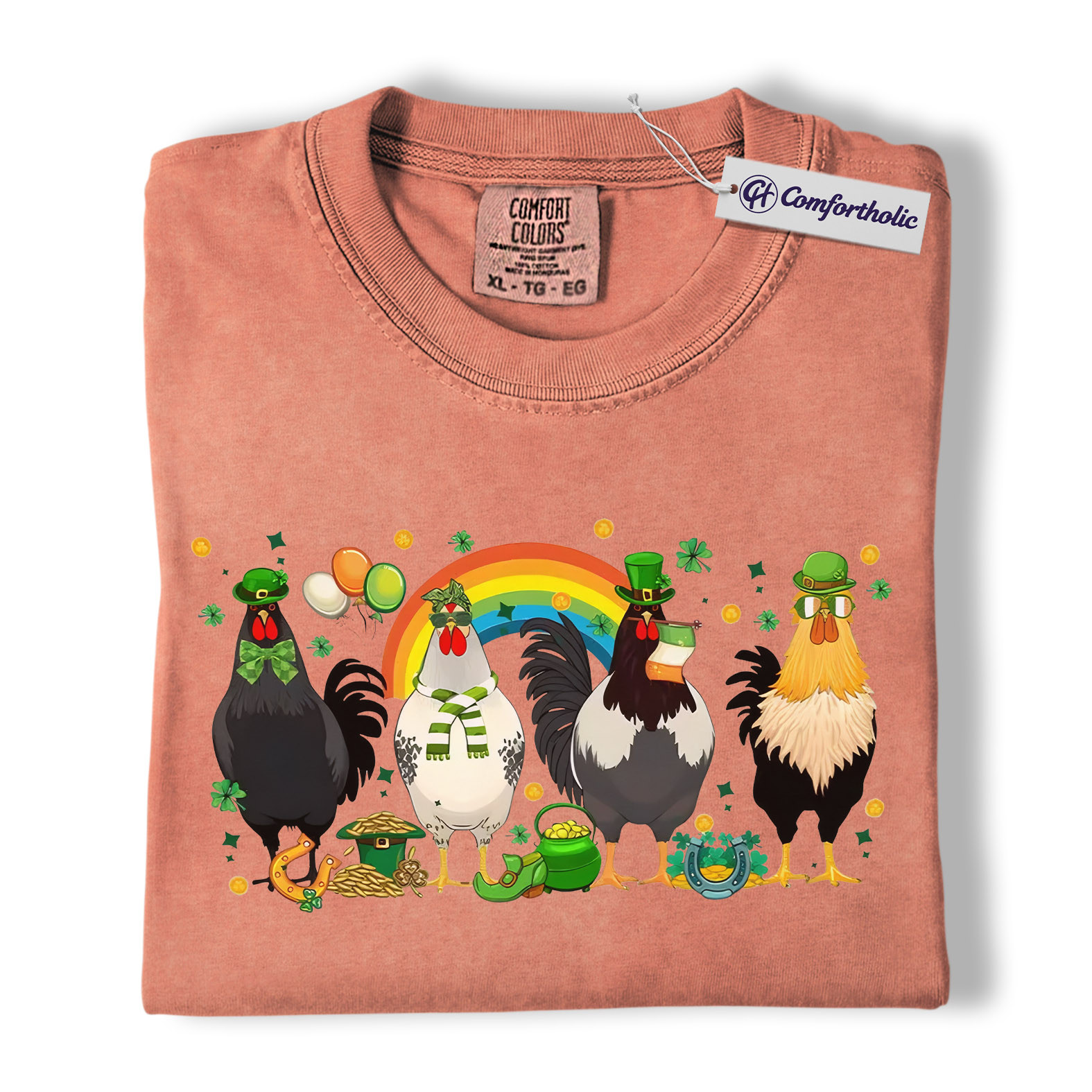 St Patrick’s Day Chicken Shirt, Funny Farm Animal Rooster Graphic Tee, Lucky Shamrock Rainbow T-Shirt, St Patricks Day Gift for Chicken Lovers, Comfort Colors Shirt - Image 7