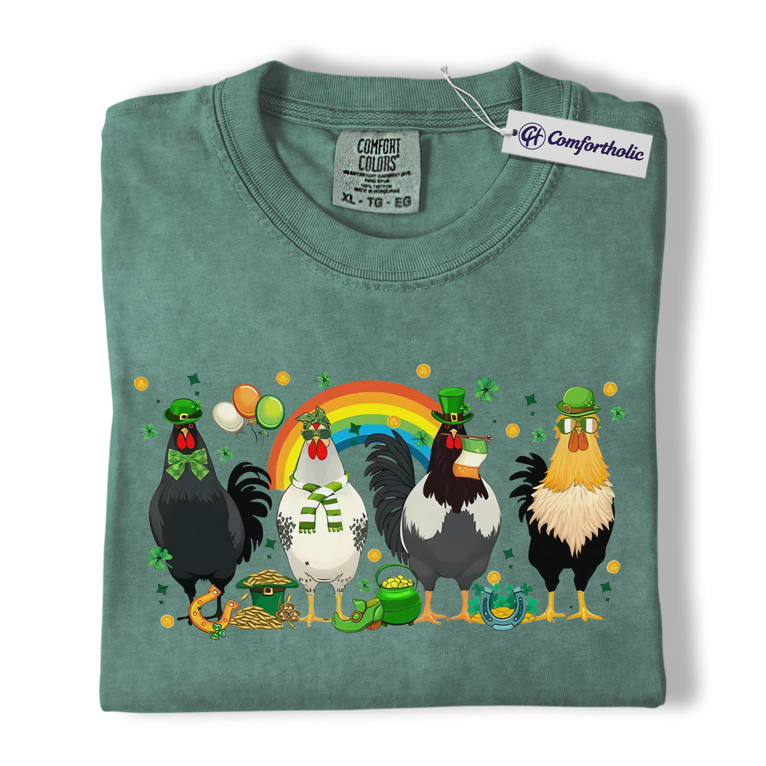 St Patrick’s Day Chicken Shirt, Funny Farm Animal Rooster Graphic Tee, Lucky Shamrock Rainbow T-Shirt, St Patricks Day Gift for Chicken Lovers, Comfort Colors Shirt - Image 10