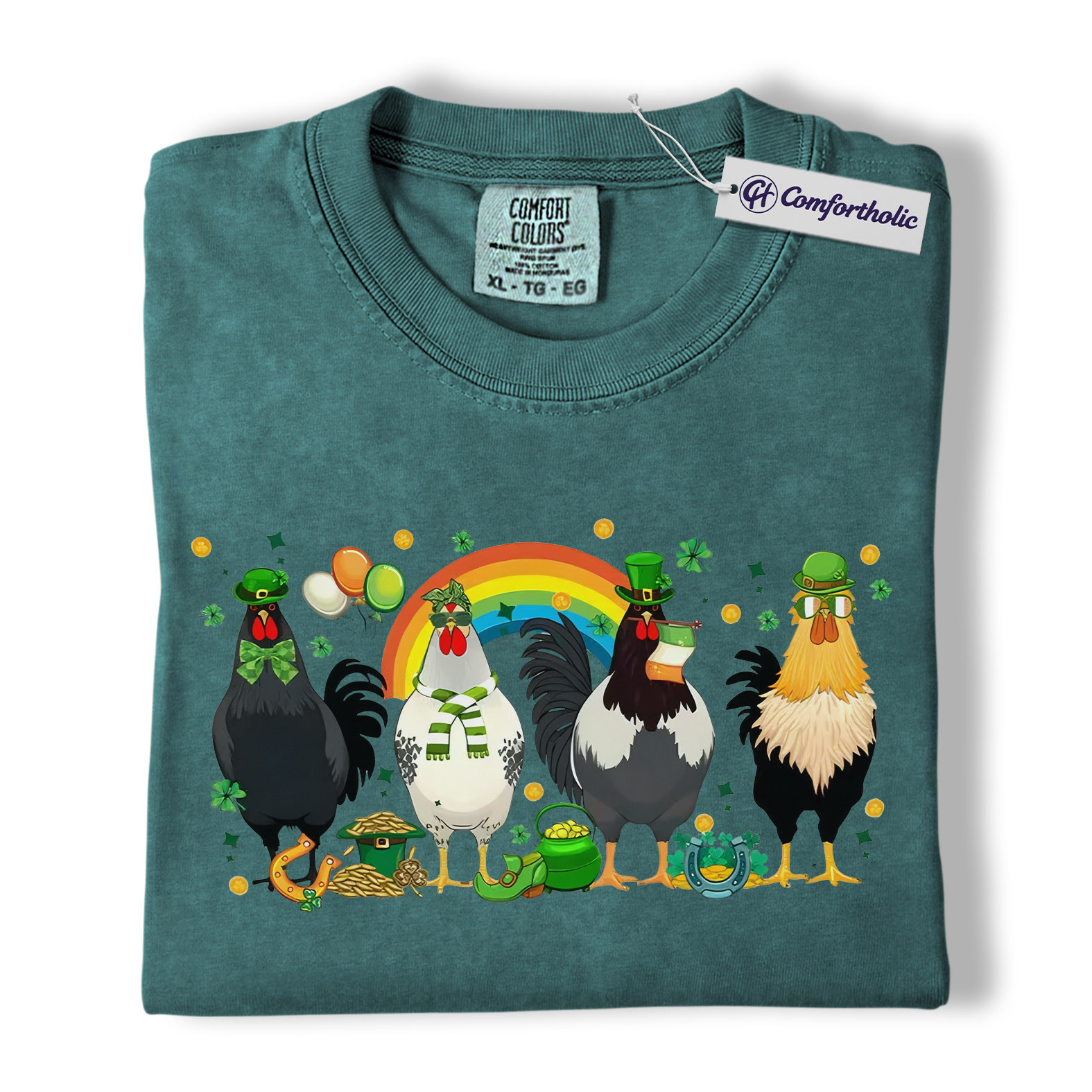 St Patrick’s Day Chicken Shirt, Funny Farm Animal Rooster Graphic Tee, Lucky Shamrock Rainbow T-Shirt, St Patricks Day Gift for Chicken Lovers, Comfort Colors Shirt - Image 11