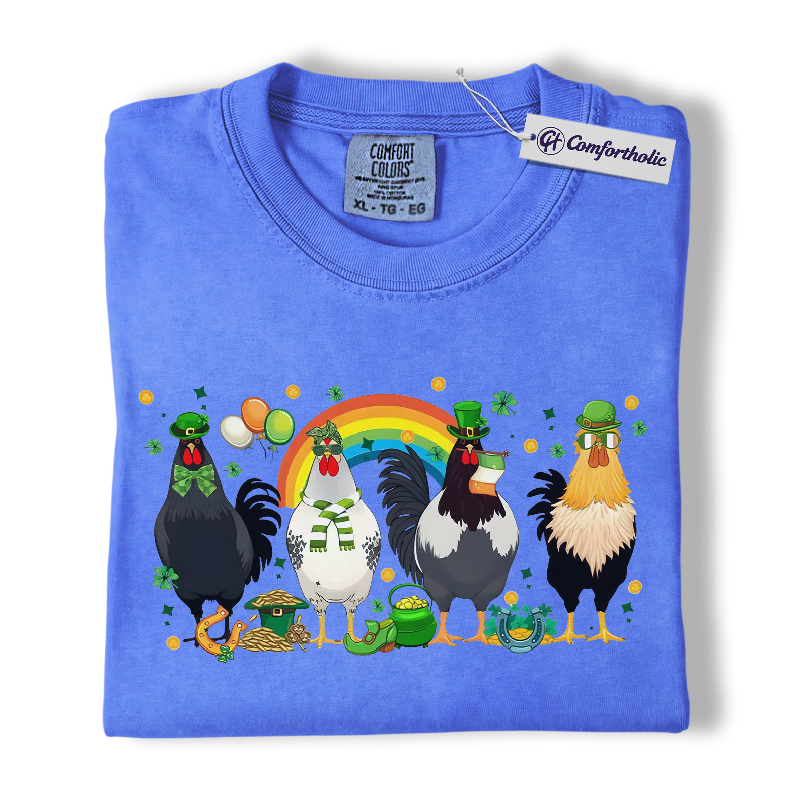 St Patrick’s Day Chicken Shirt, Funny Farm Animal Rooster Graphic Tee, Lucky Shamrock Rainbow T-Shirt, St Patricks Day Gift for Chicken Lovers, Comfort Colors Shirt - Image 12