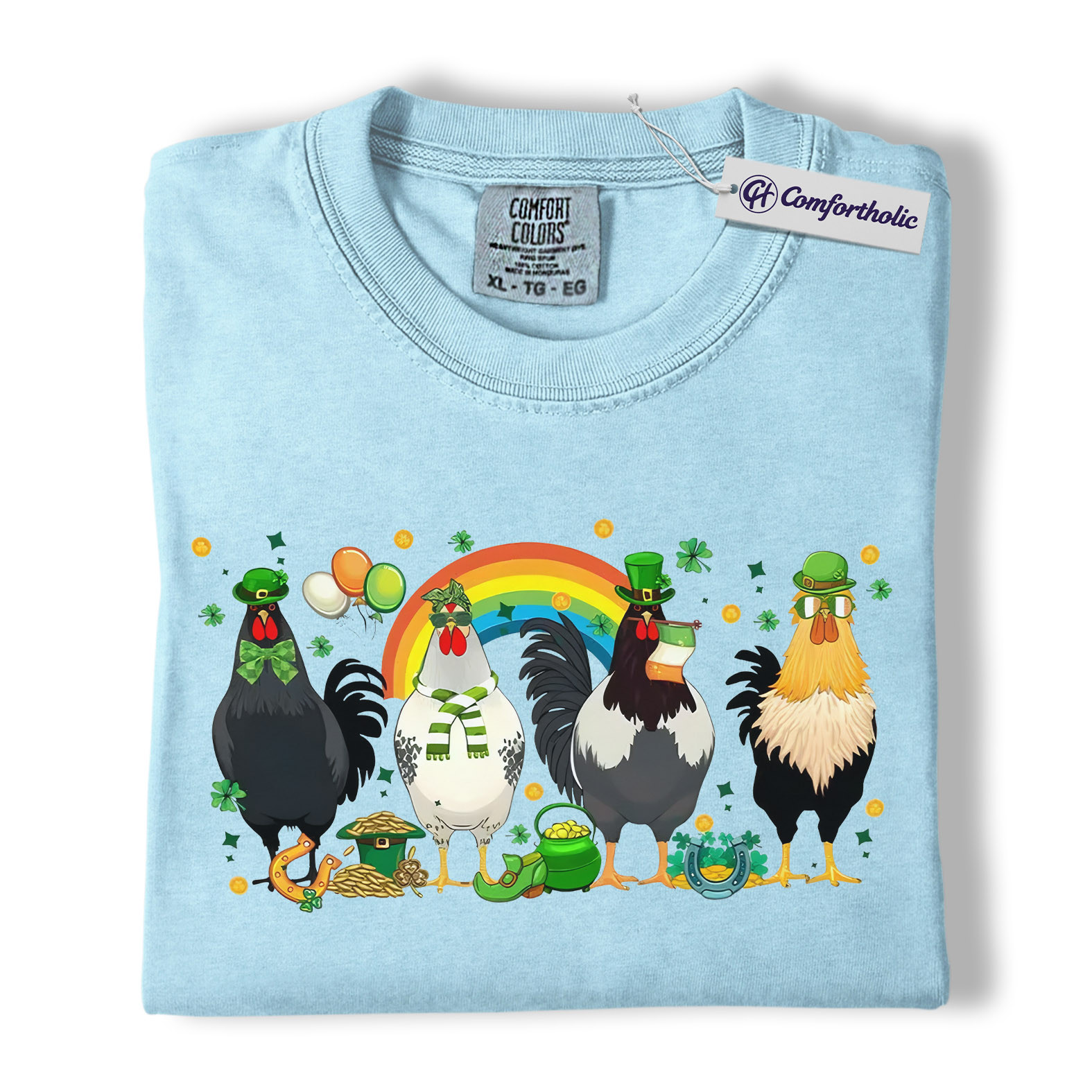 St Patrick’s Day Chicken Shirt, Funny Farm Animal Rooster Graphic Tee, Lucky Shamrock Rainbow T-Shirt, St Patricks Day Gift for Chicken Lovers, Comfort Colors Shirt - Image 14