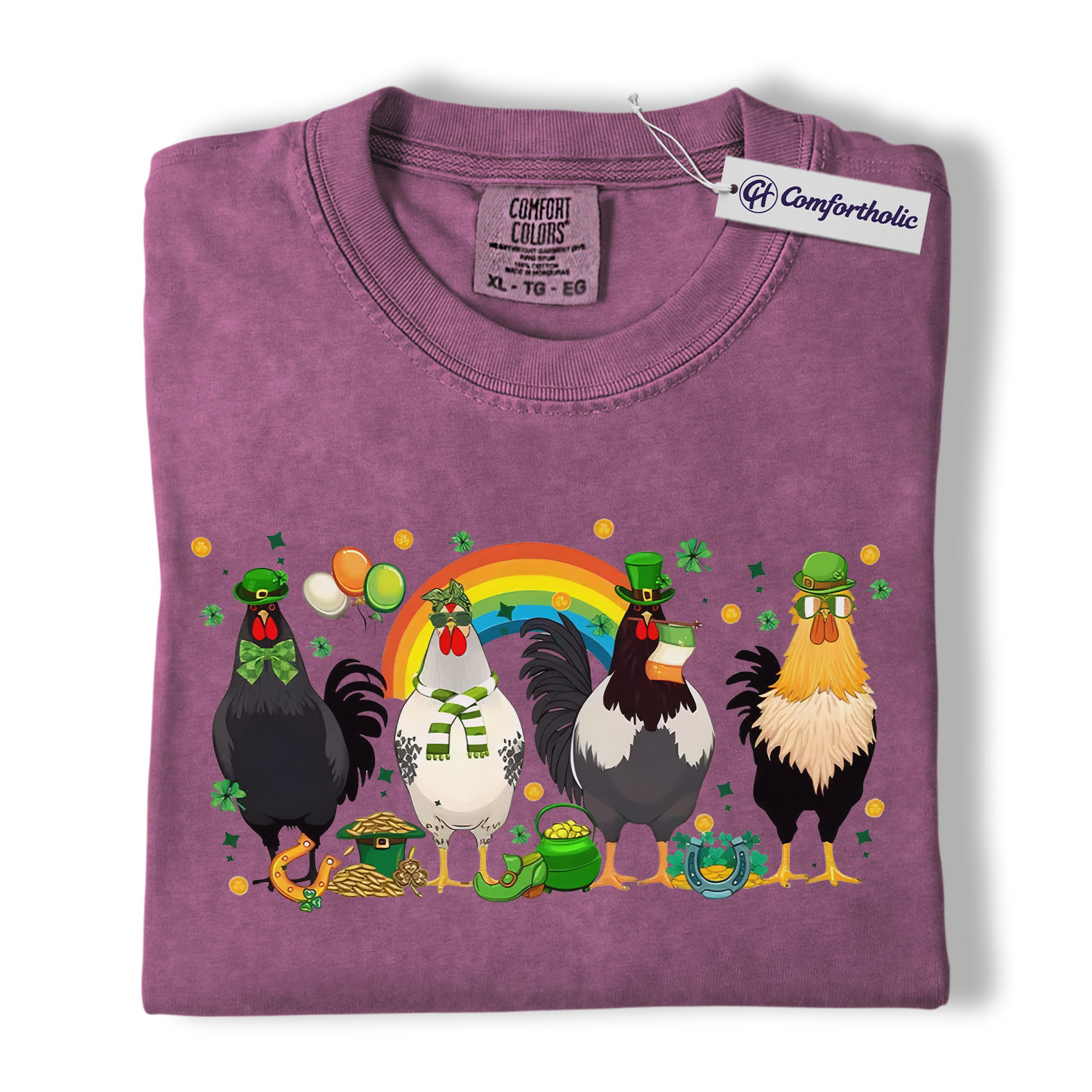St Patrick’s Day Chicken Shirt, Funny Farm Animal Rooster Graphic Tee, Lucky Shamrock Rainbow T-Shirt, St Patricks Day Gift for Chicken Lovers, Comfort Colors Shirt - Image 15