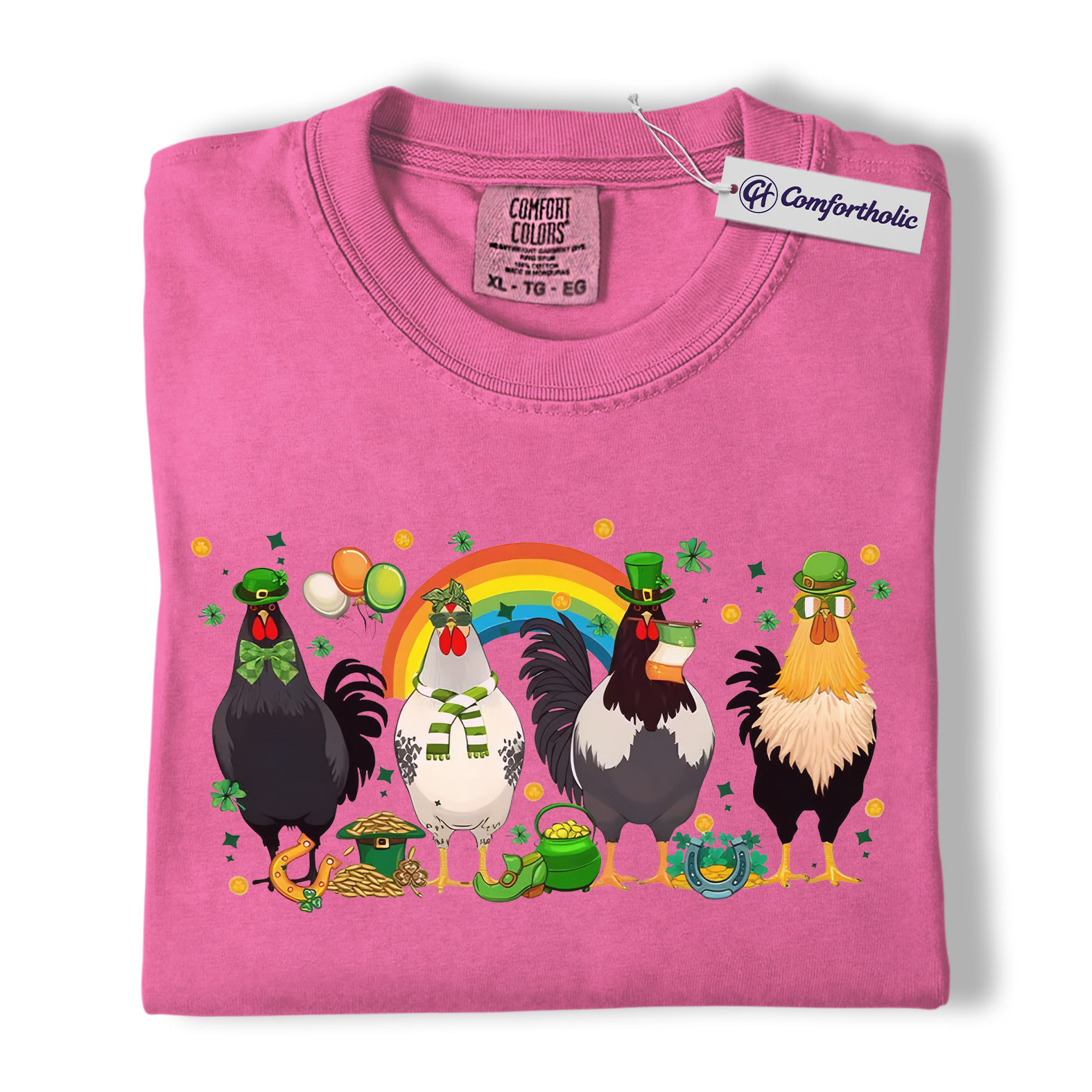 St Patrick’s Day Chicken Shirt, Funny Farm Animal Rooster Graphic Tee, Lucky Shamrock Rainbow T-Shirt, St Patricks Day Gift for Chicken Lovers, Comfort Colors Shirt - Image 16