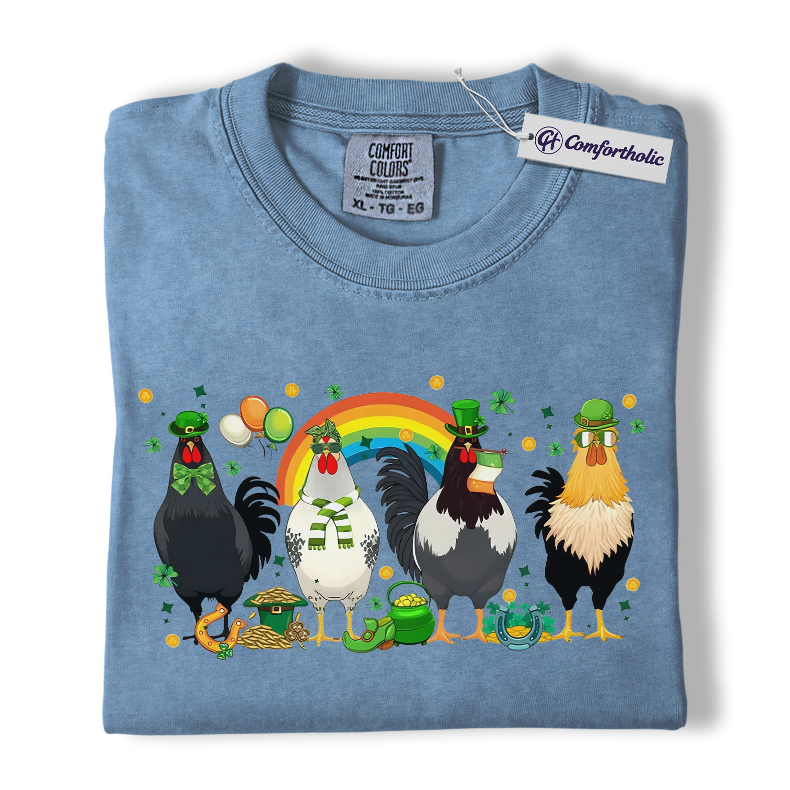 St Patrick’s Day Chicken Shirt, Funny Farm Animal Rooster Graphic Tee, Lucky Shamrock Rainbow T-Shirt, St Patricks Day Gift for Chicken Lovers, Comfort Colors Shirt - Image 17