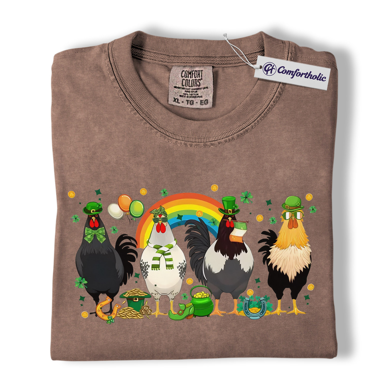 St Patrick’s Day Chicken Shirt, Funny Farm Animal Rooster Graphic Tee, Lucky Shamrock Rainbow T-Shirt, St Patricks Day Gift for Chicken Lovers, Comfort Colors Shirt - Image 19