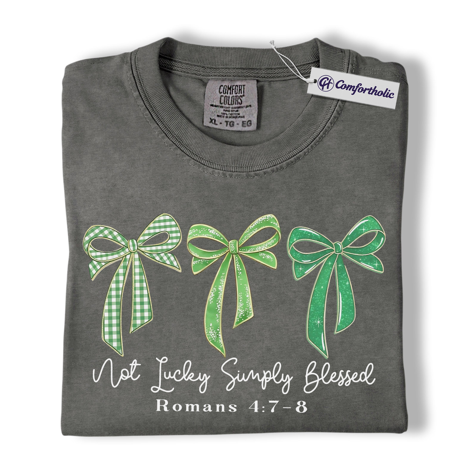 Not Lucky Simply Blessed Shirt, St Patricks Day Christian Graphic Tee, Romans 4:7-8 Bible Verse T-Shirt, Gift for Christians & Church Women, Comfort Colors Shirt - Image 4