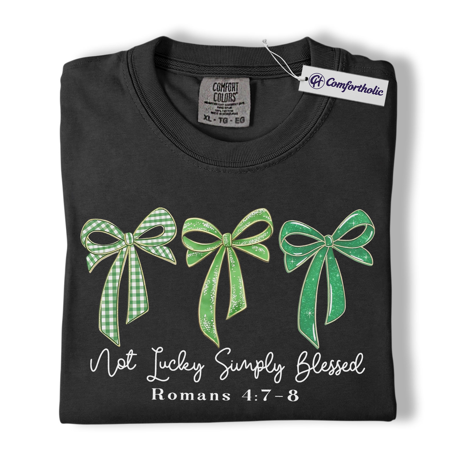 Not Lucky Simply Blessed Shirt, St Patricks Day Christian Graphic Tee, Romans 4:7-8 Bible Verse T-Shirt, Gift for Christians & Church Women, Comfort Colors Shirt - Image 3