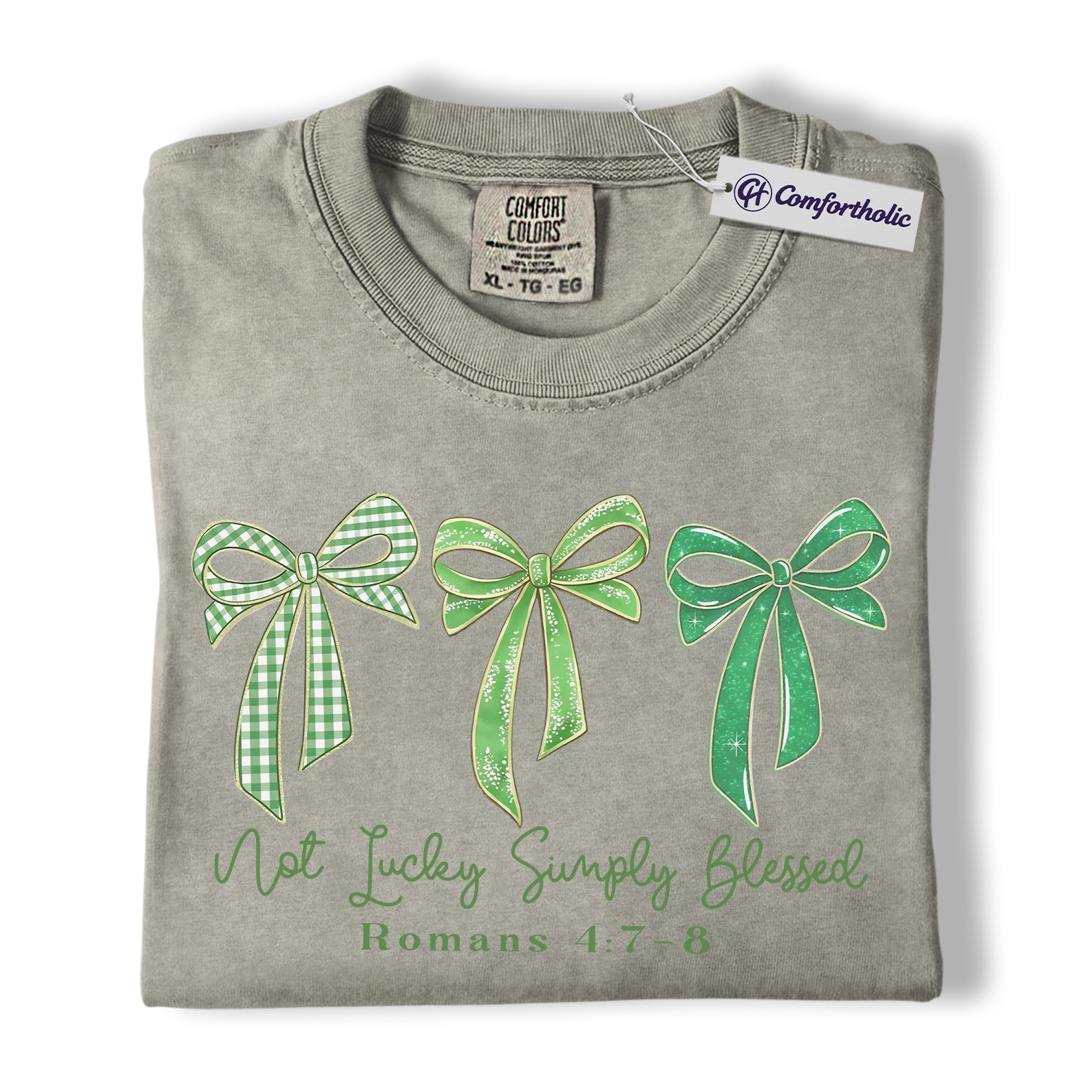 Not Lucky Simply Blessed Shirt, St Patricks Day Christian Graphic Tee, Romans 4:7-8 Bible Verse T-Shirt, Gift for Christians & Church Women, Comfort Colors Shirt - Image 6