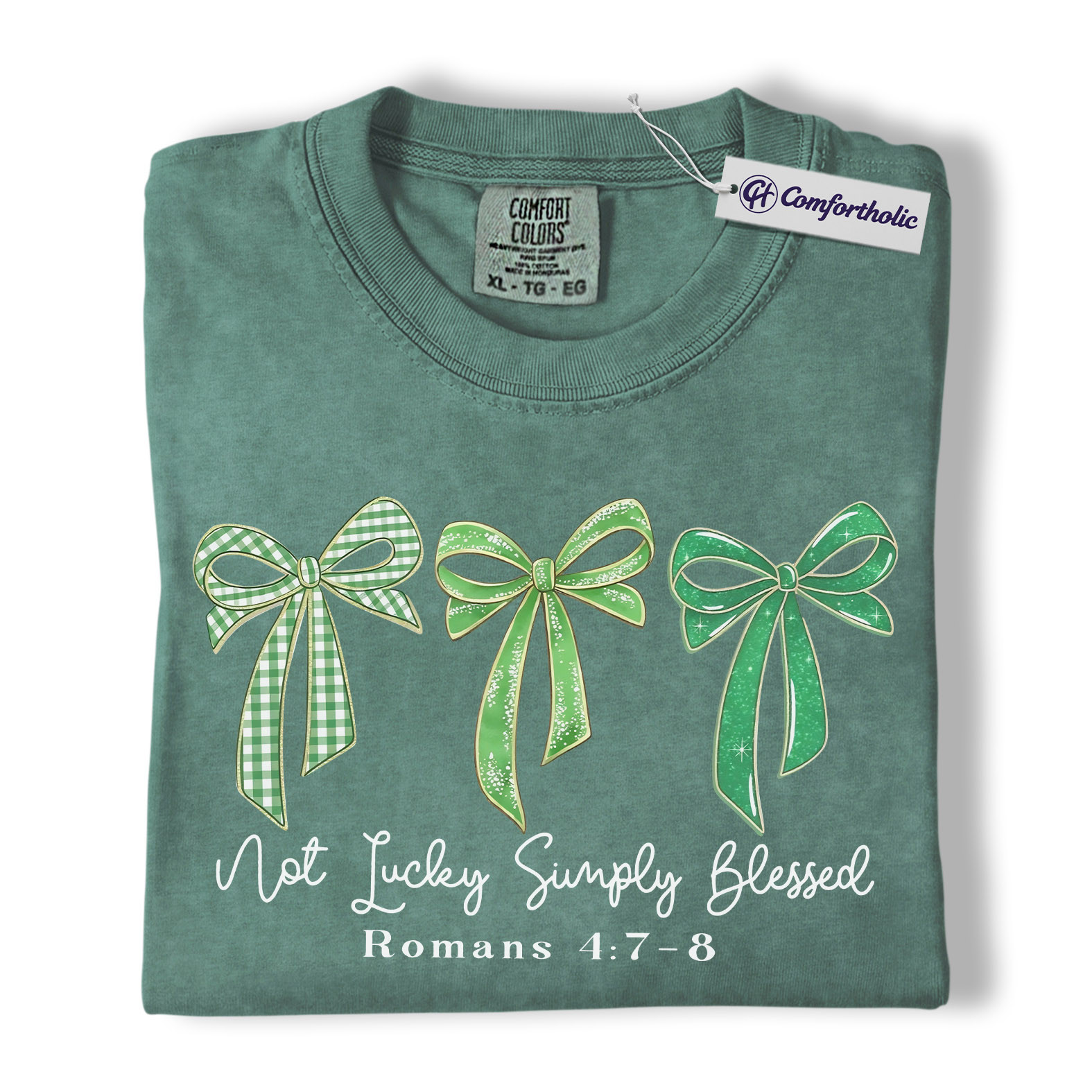 Not Lucky Simply Blessed Shirt, St Patricks Day Christian Graphic Tee, Romans 4:7-8 Bible Verse T-Shirt, Gift for Christians & Church Women, Comfort Colors Shirt - Image 10