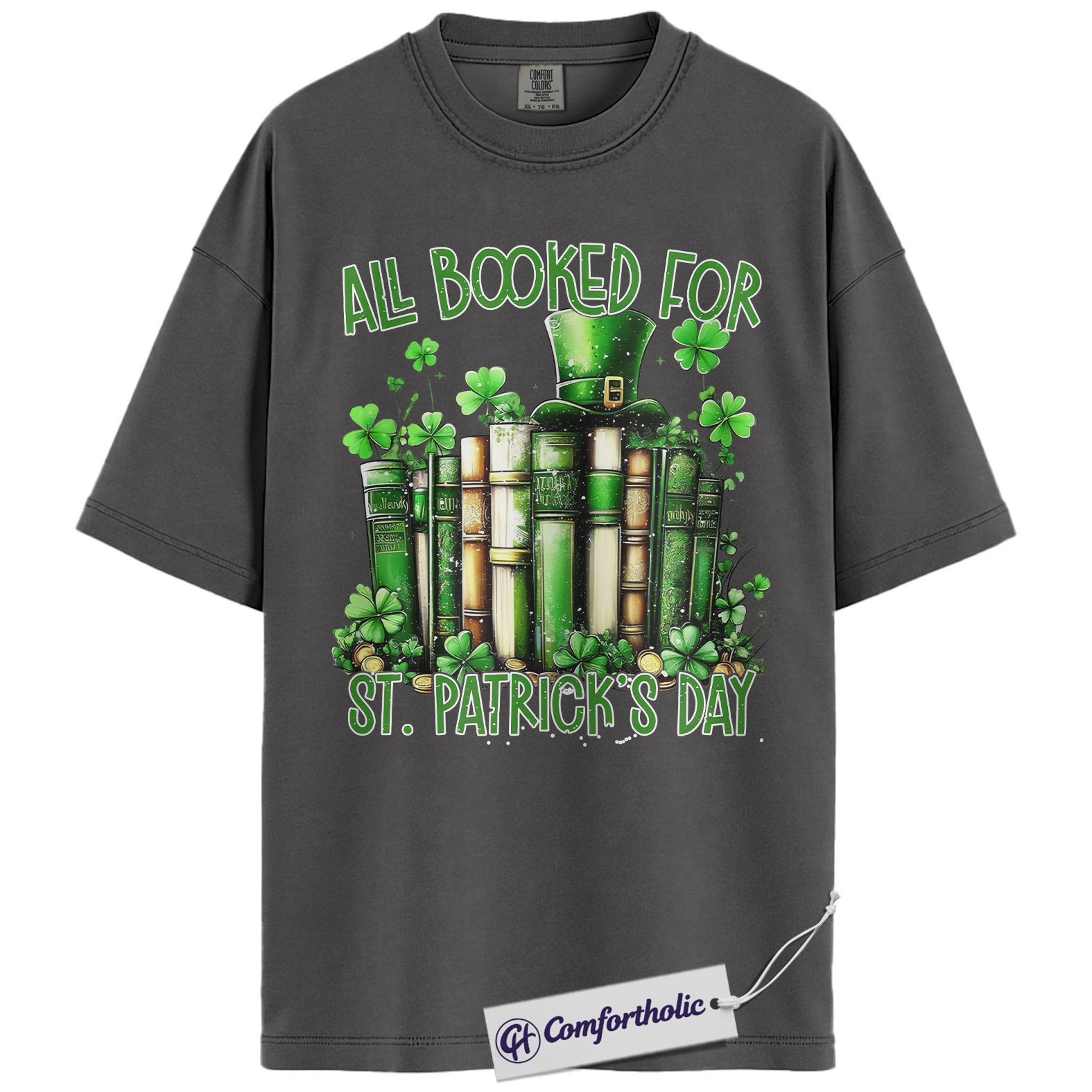 St Patrick’s Day Book Shirt, Funny Shamrock Books Graphic Tee, Librarian Reading T-Shirt, St Patricks Day Gift for Book Lovers, Comfort Colors Shirt - Image 4