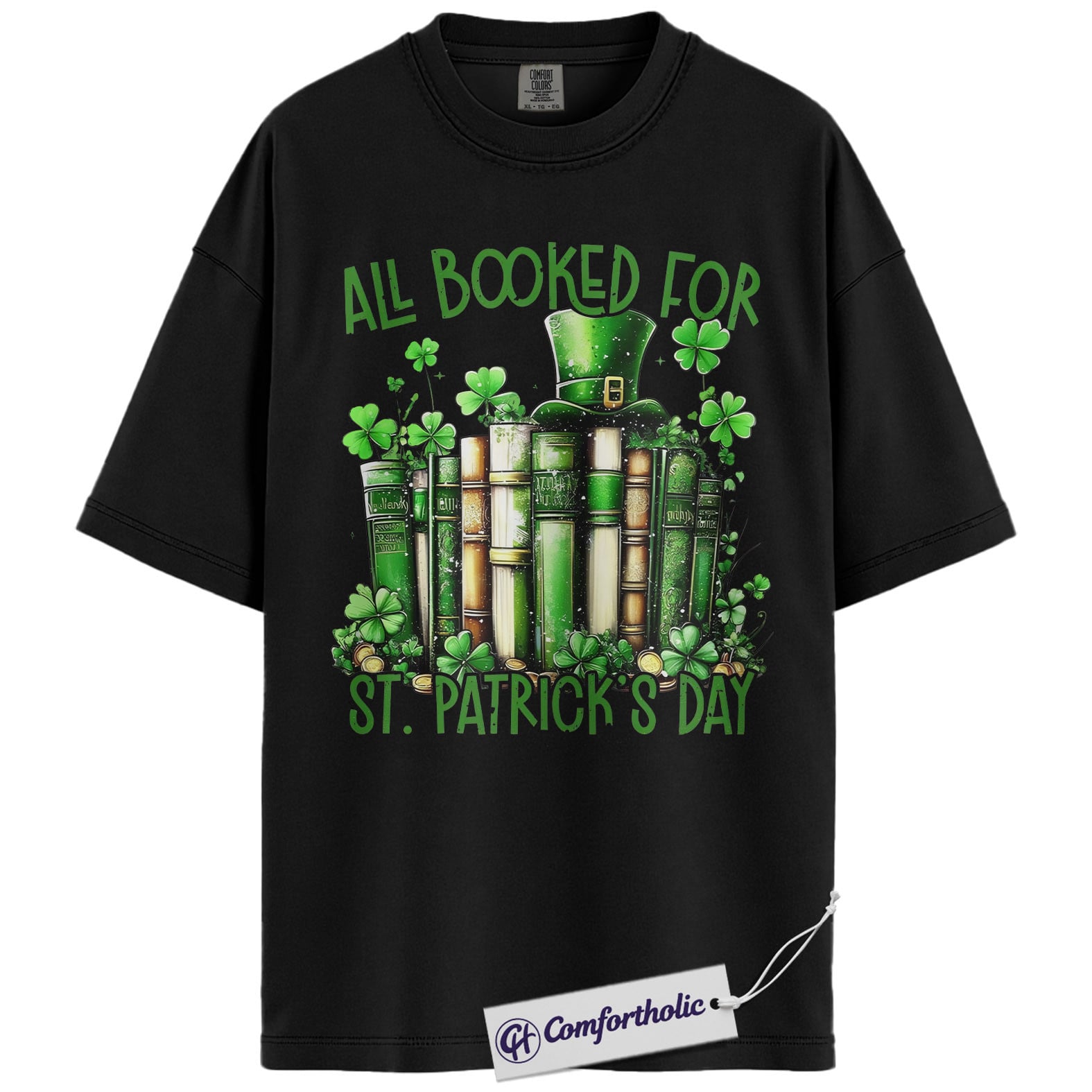 St Patrick’s Day Book Shirt, Funny Shamrock Books Graphic Tee, Librarian Reading T-Shirt, St Patricks Day Gift for Book Lovers, Comfort Colors Shirt - Image 3