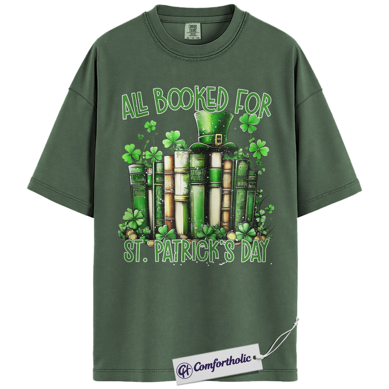 St Patrick’s Day Book Shirt, Funny Shamrock Books Graphic Tee, Librarian Reading T-Shirt, St Patricks Day Gift for Book Lovers, Comfort Colors Shirt - Image 5