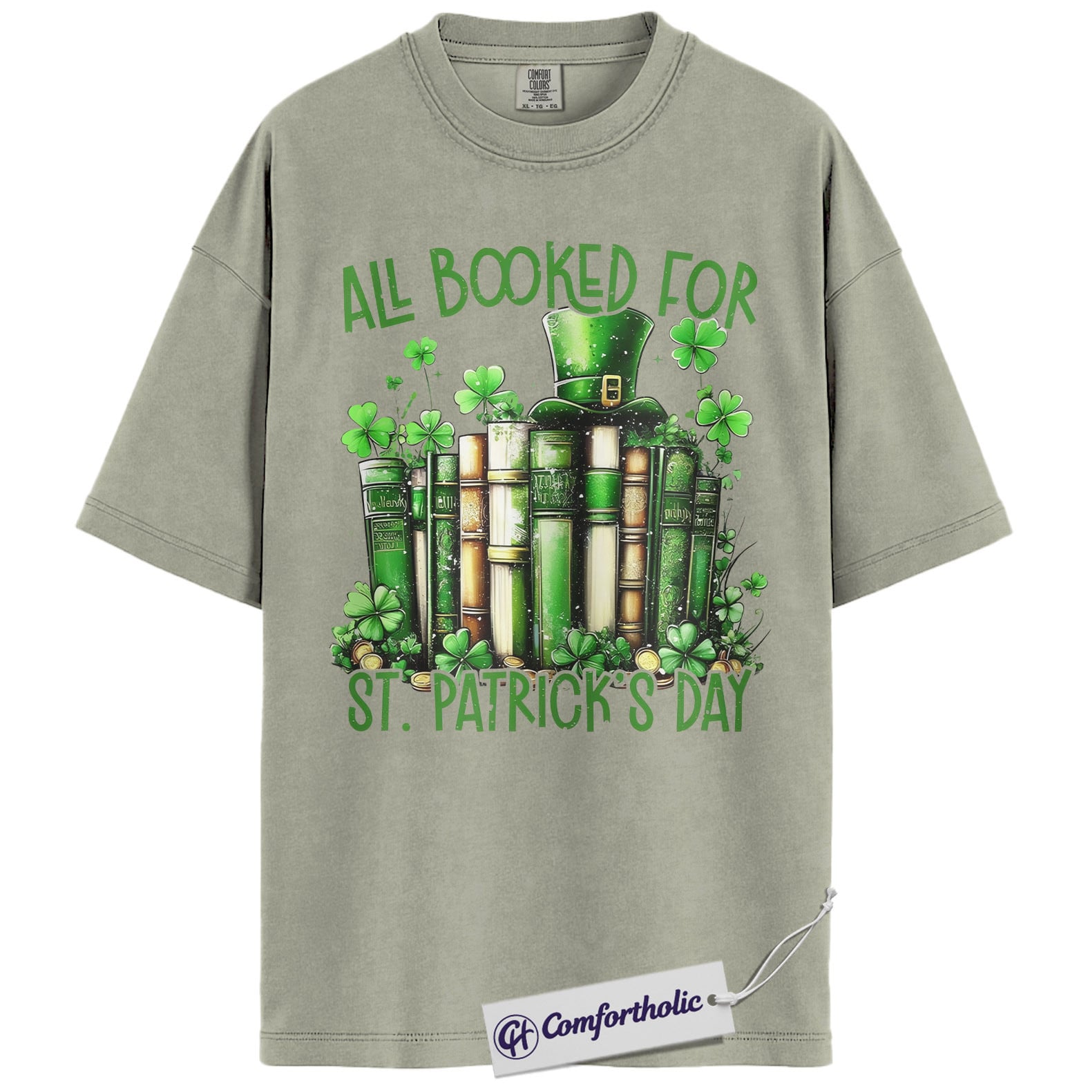 St Patrick’s Day Book Shirt, Funny Shamrock Books Graphic Tee, Librarian Reading T-Shirt, St Patricks Day Gift for Book Lovers, Comfort Colors Shirt - Image 6