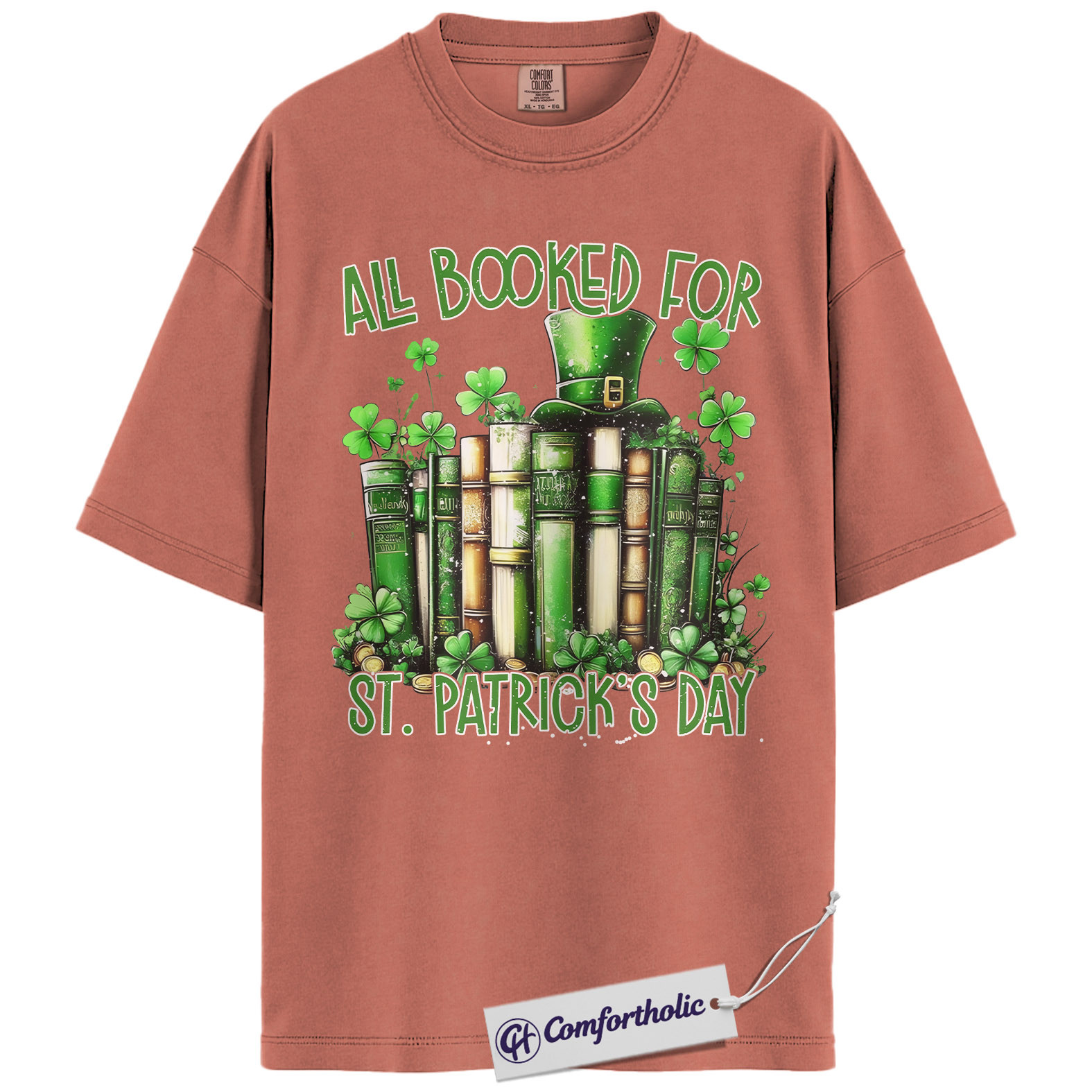 St Patrick’s Day Book Shirt, Funny Shamrock Books Graphic Tee, Librarian Reading T-Shirt, St Patricks Day Gift for Book Lovers, Comfort Colors Shirt - Image 7